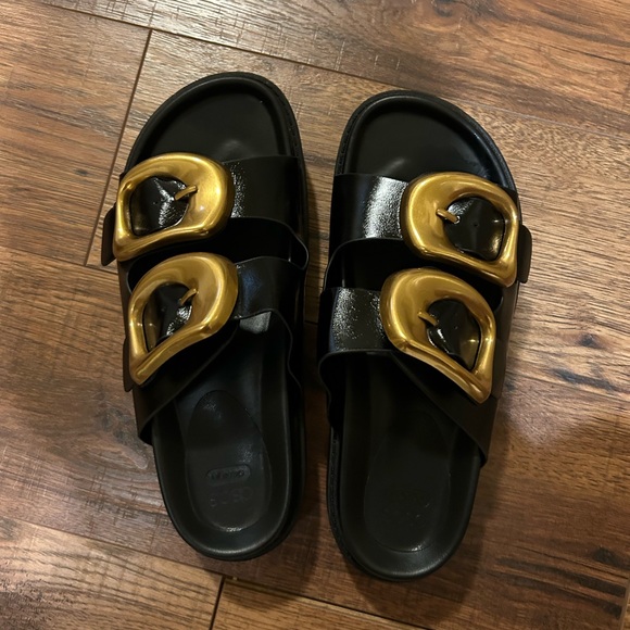 ASOS DESIGN Femi oversized buckle footbed mules in black - Picture 3 of 4